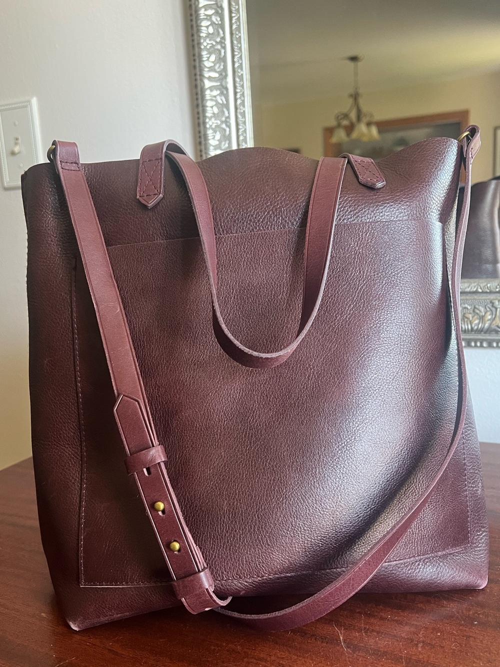 MADEWELL leather transport tote w/ crossbody strap shoulder bag purse mahogany - Picture 4 of 7